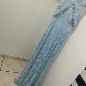 Elegant Blue Lace Prom Dress